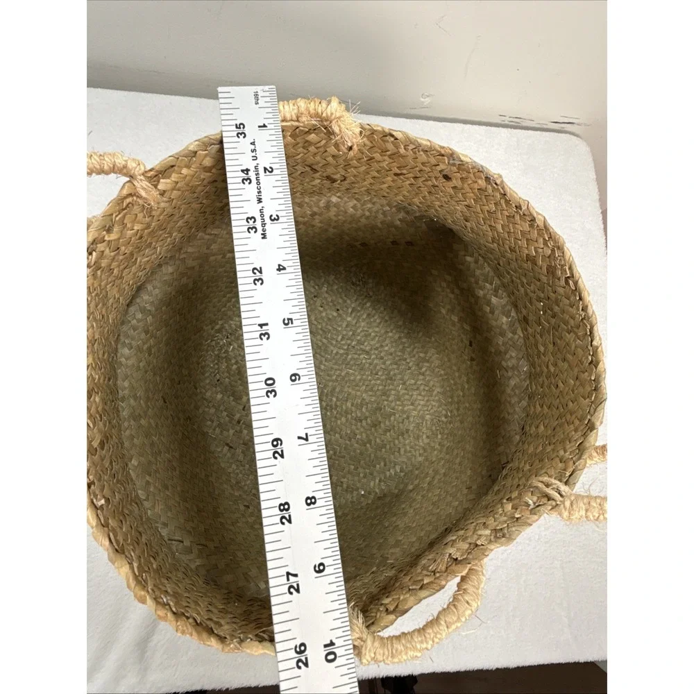 Woven Wicker Seagrass Belly Plant Basket Tan/White Indoor Outdoor Storage New